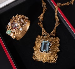 Karl Stittgen Organic Pearl and Multi Stone Gold Cuff Bracelet, circa 1970