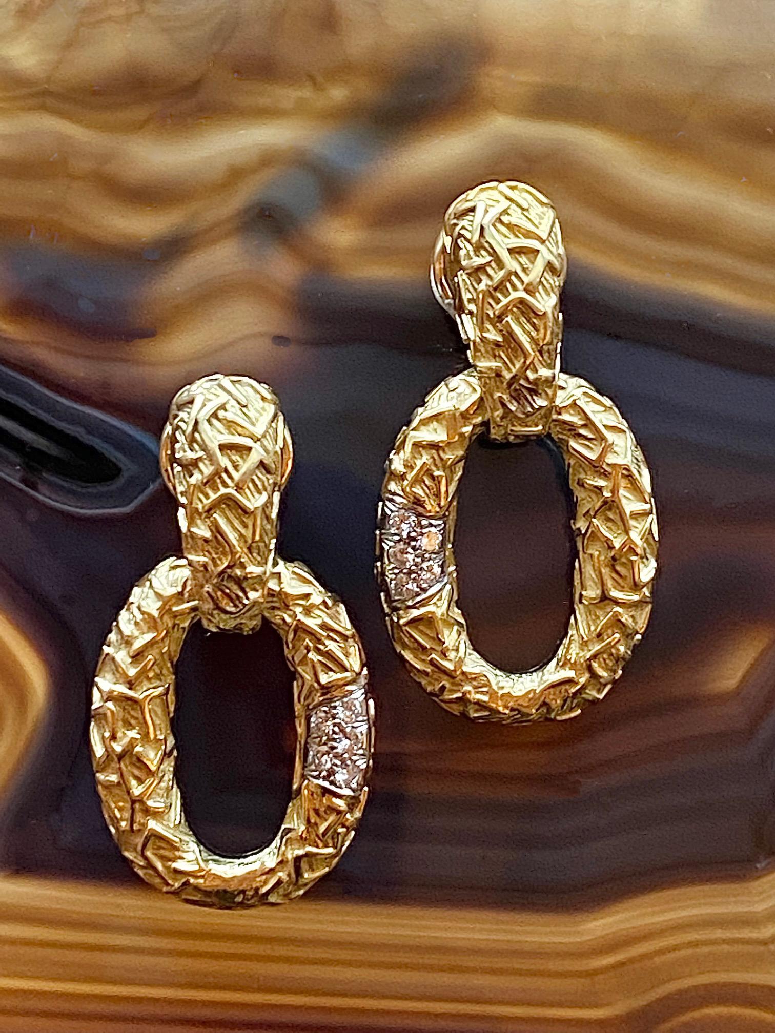 Brilliant Cut c. 1970 R. Stone Diamond and Gold Earrings