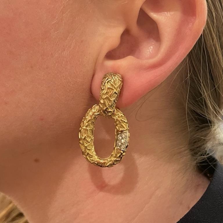 c. 1970 R. Stone Diamond and Gold Earrings In Excellent Condition In New York, NY