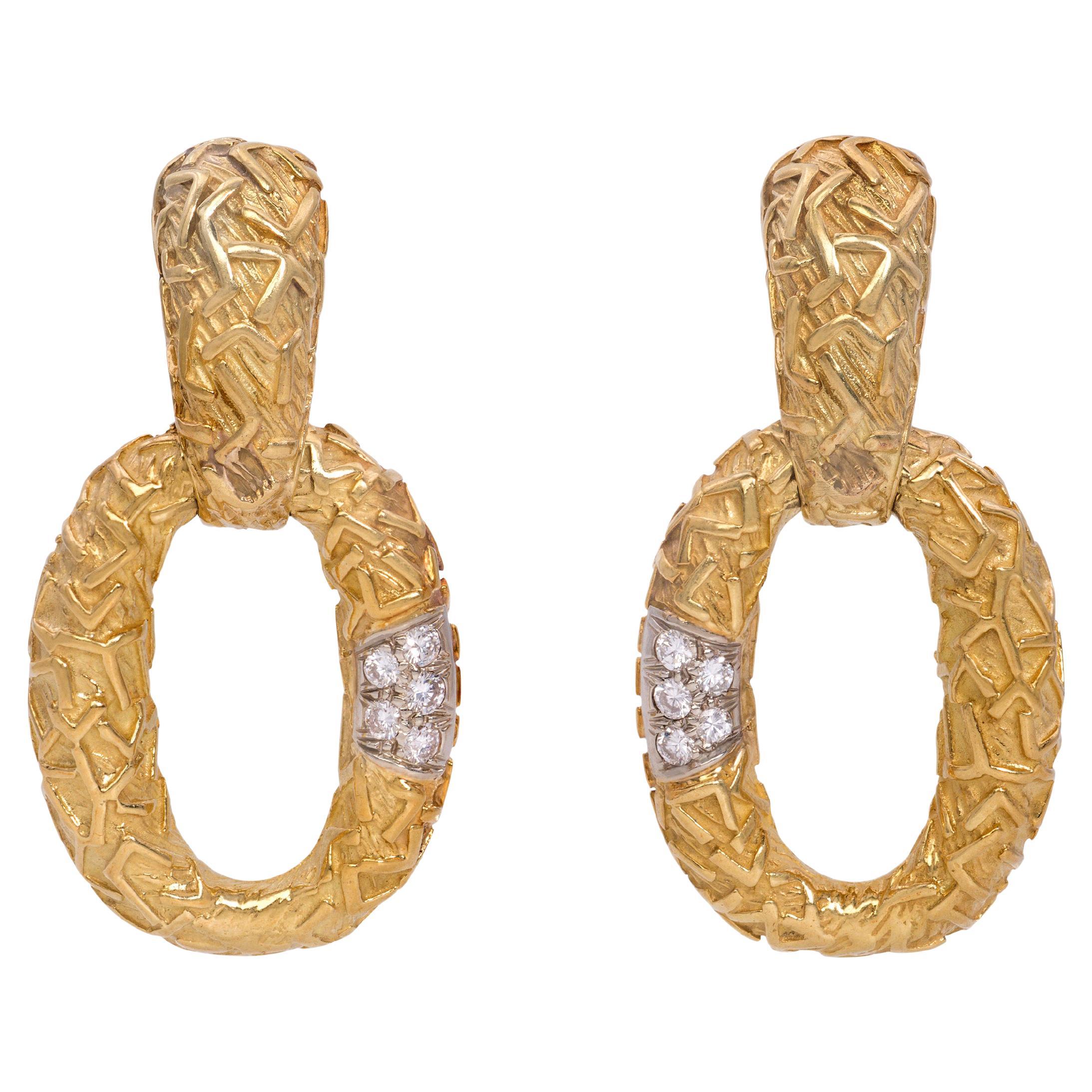 c. 1970 R. Stone Diamond and Gold Earrings