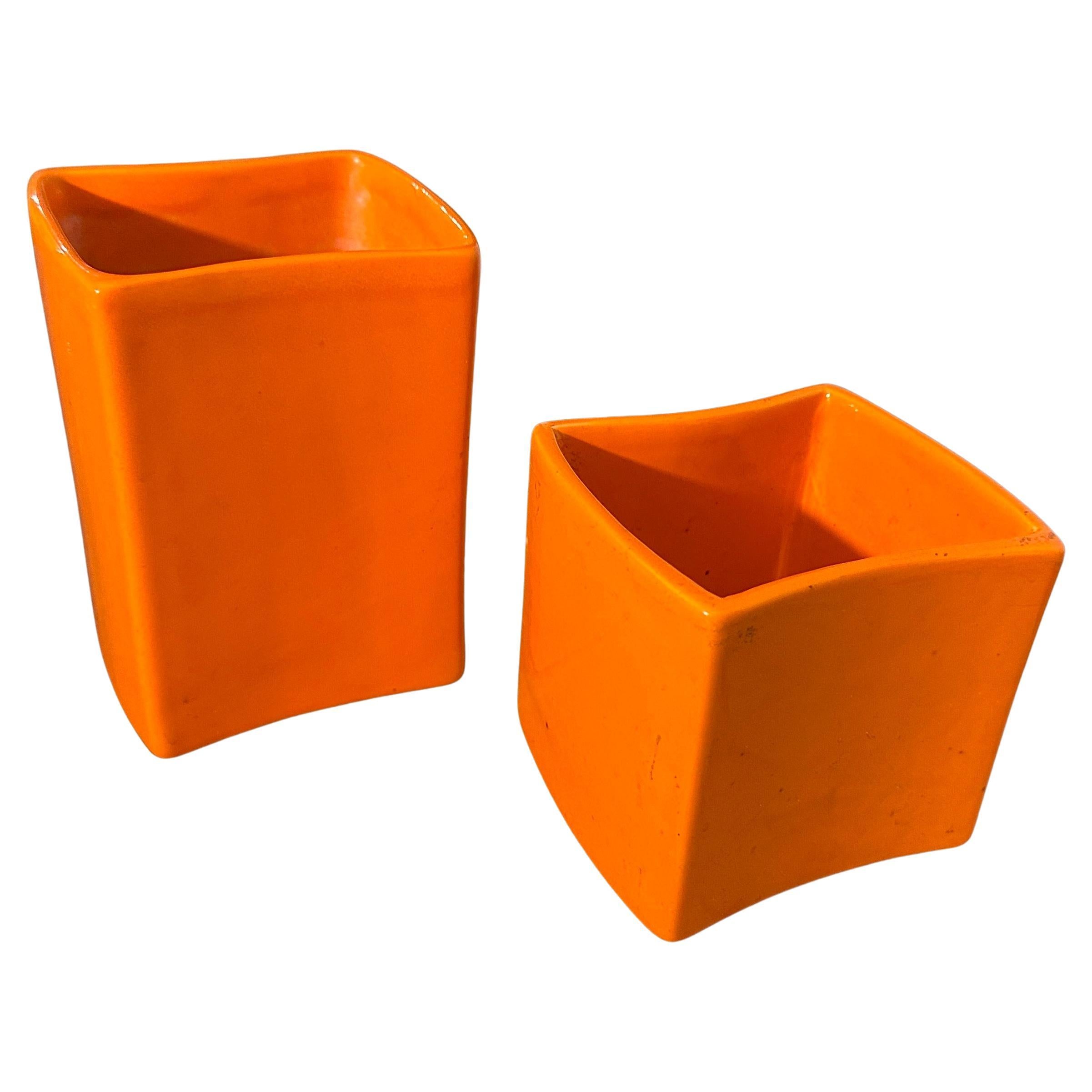 c. 1970 Zwei moderne orangefarbene Keramikvasen  Franco Bettonica für Gabbianelli