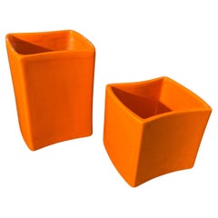 c. 1970 Zwei moderne orangefarbene Keramikvasen  Franco Bettonica für Gabbianelli