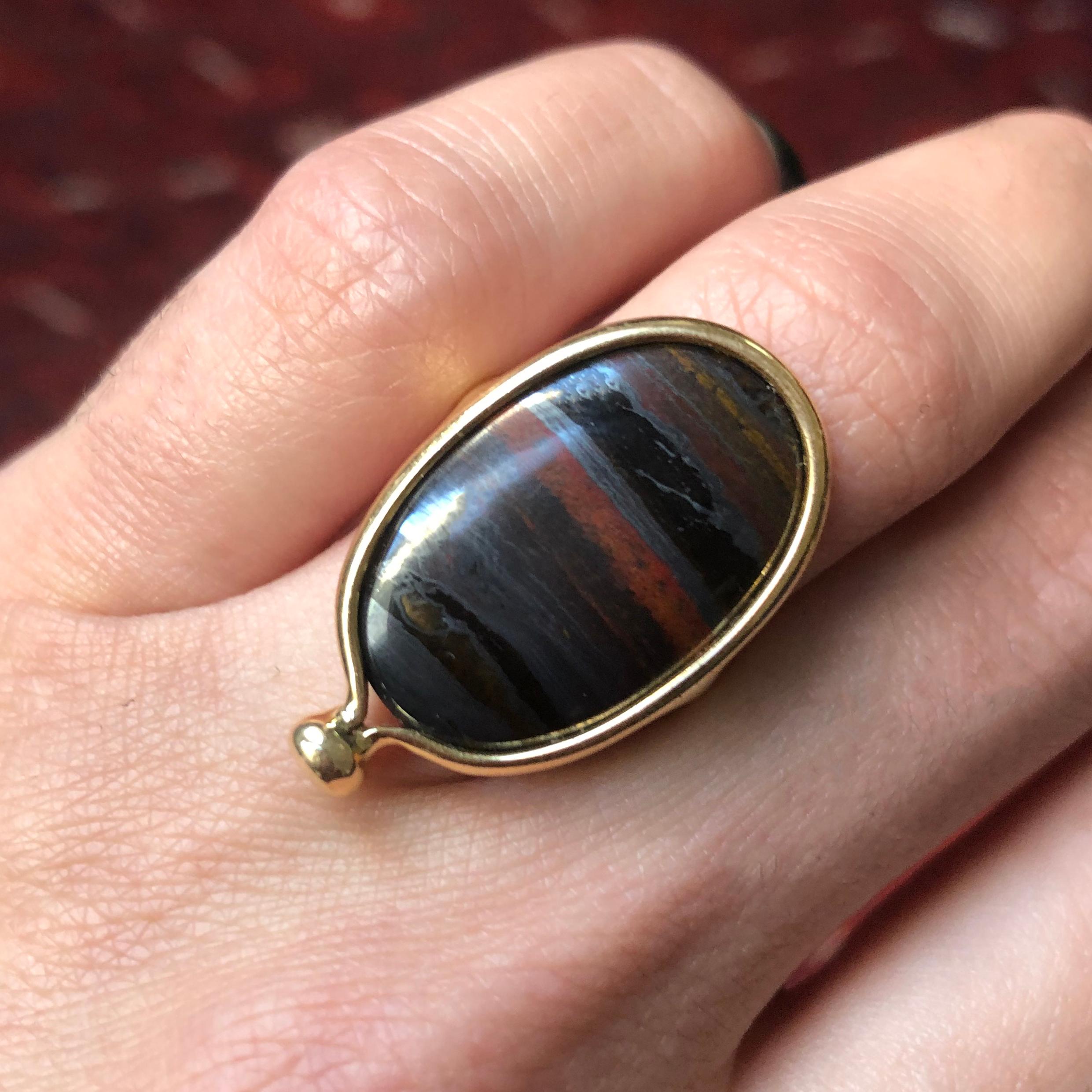 Modernist Vivianna Torun for Georg Jensen Ironstone and Gold Cocktail Ring circa 1970  For Sale