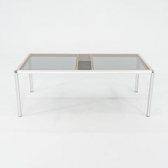 C. 1970s Aluminum Beech and Smoked Glass Coffee Table with Slate Detail