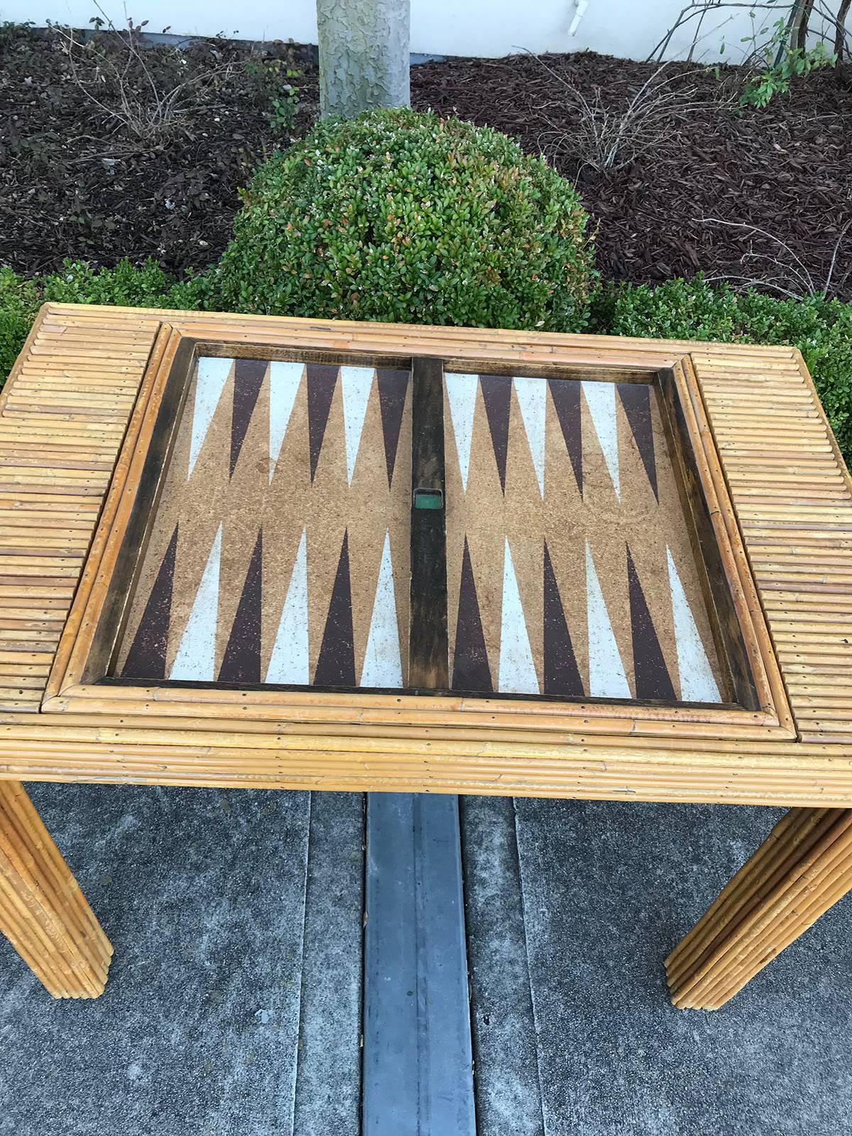 20th Century Bamboo Game Table with Pieces, circa 1970s