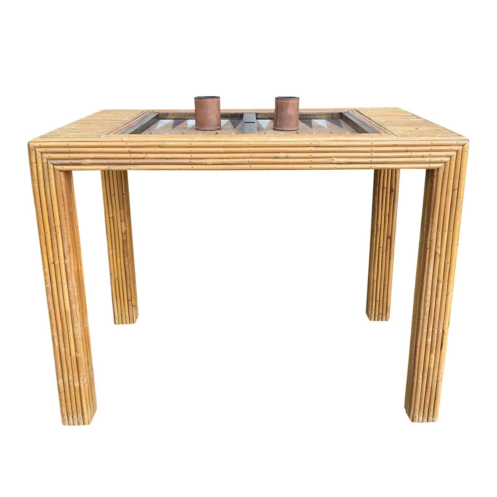 Bamboo Game Table with Pieces, circa 1970s