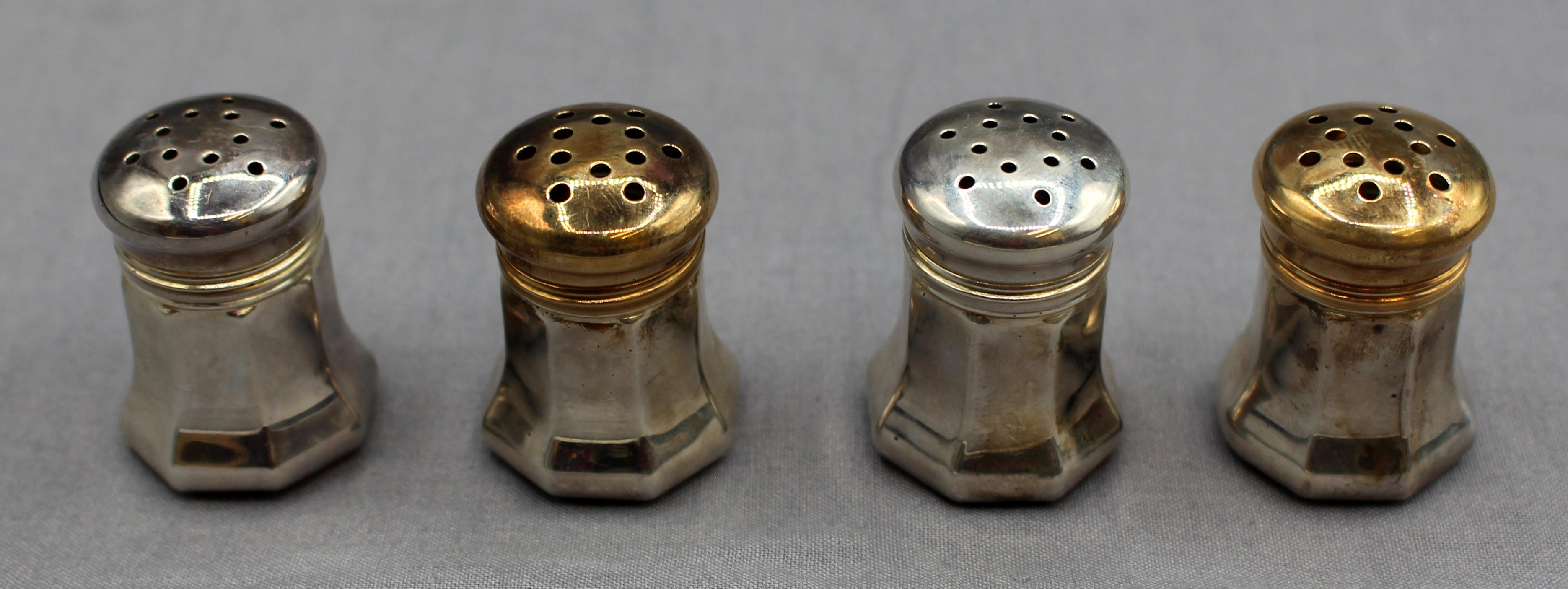 Mid-Century Modern c. 1970s Boxed Set of 4 Cartier Sterling Silver Salt & Pepper Casters