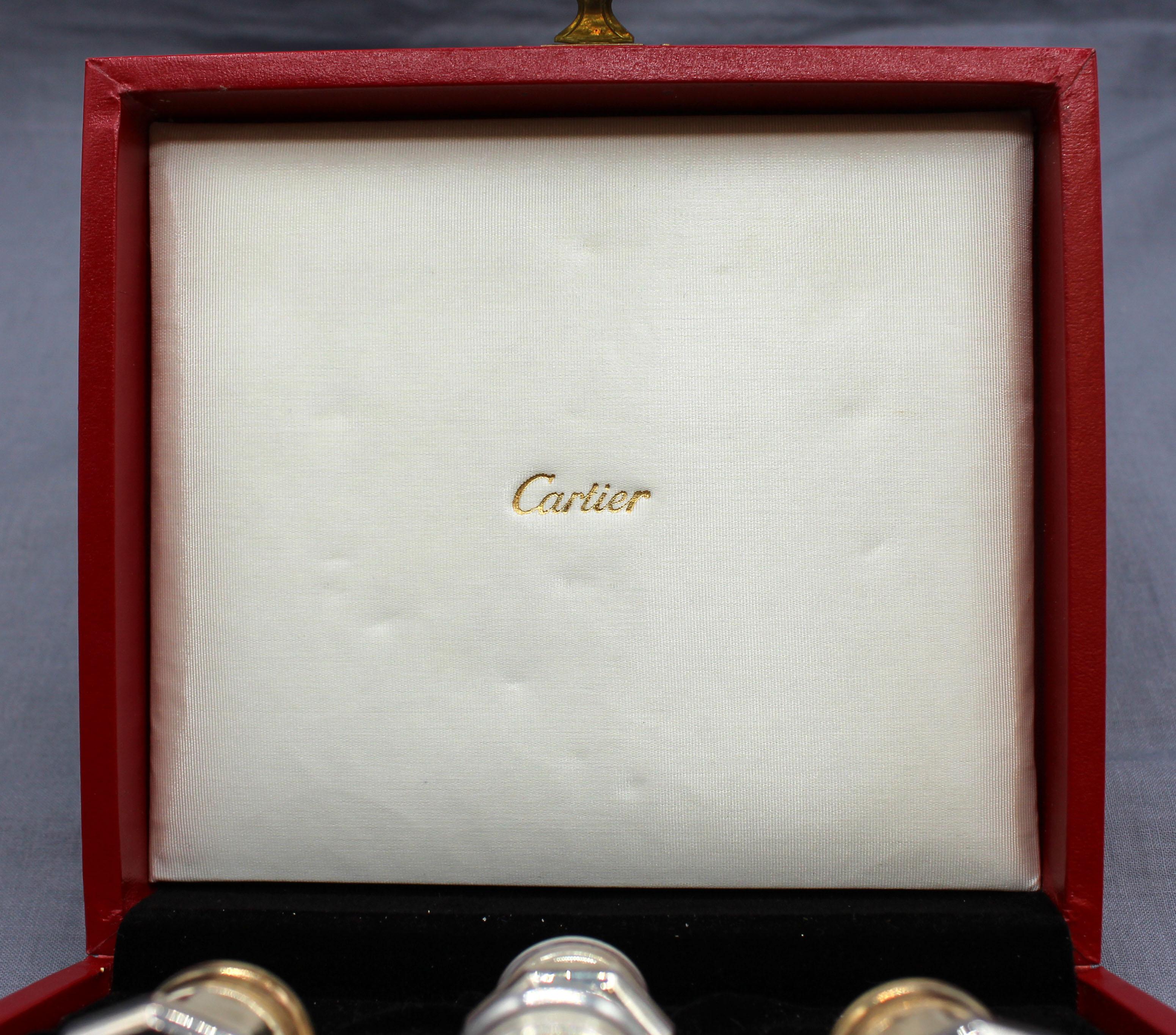 20th Century c. 1970s Boxed Set of 4 Cartier Sterling Silver Salt & Pepper Casters