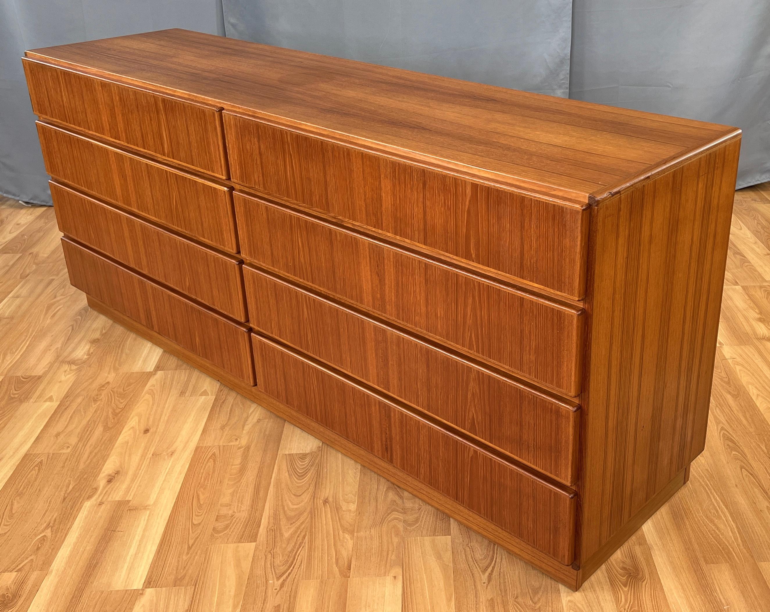 c. 1970s Eight Drawer Teak Danish Modern Dresser by Komfort In Good Condition In San Francisco, CA