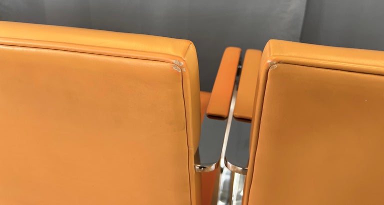 C. 1970s, Four Gordon International Flat Bar Brno Armchairs in Orange Leather For Sale 5