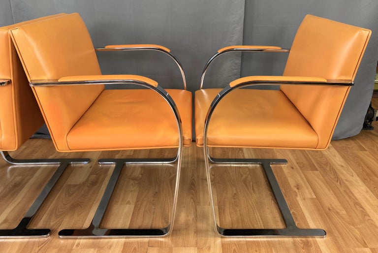 C. 1970s, Four Gordon International Flat Bar Brno Armchairs in Orange Leather For Sale 7