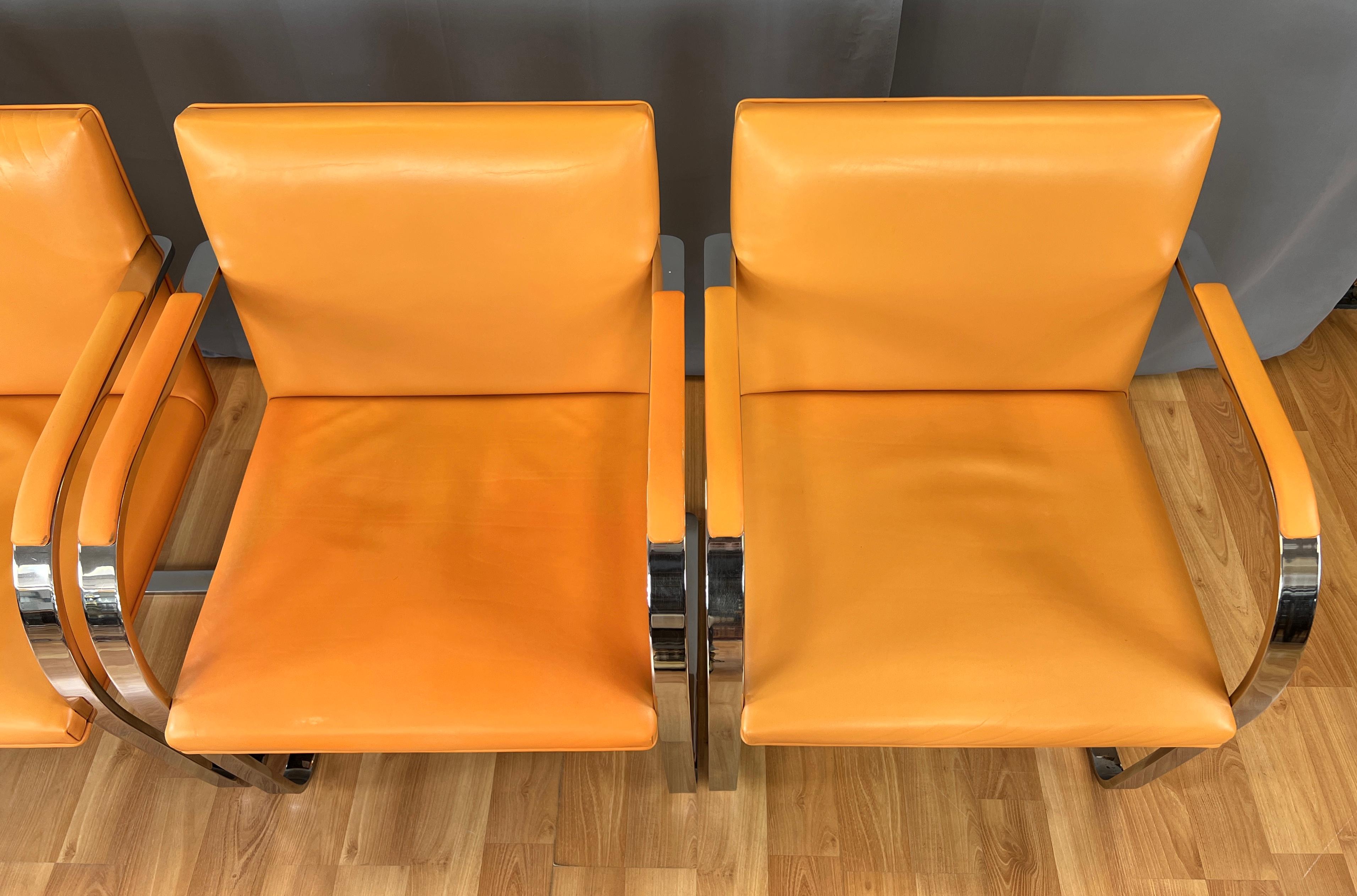 Late 20th Century C. 1970s, Four Gordon International Flat Bar Brno Armchairs in Orange Leather