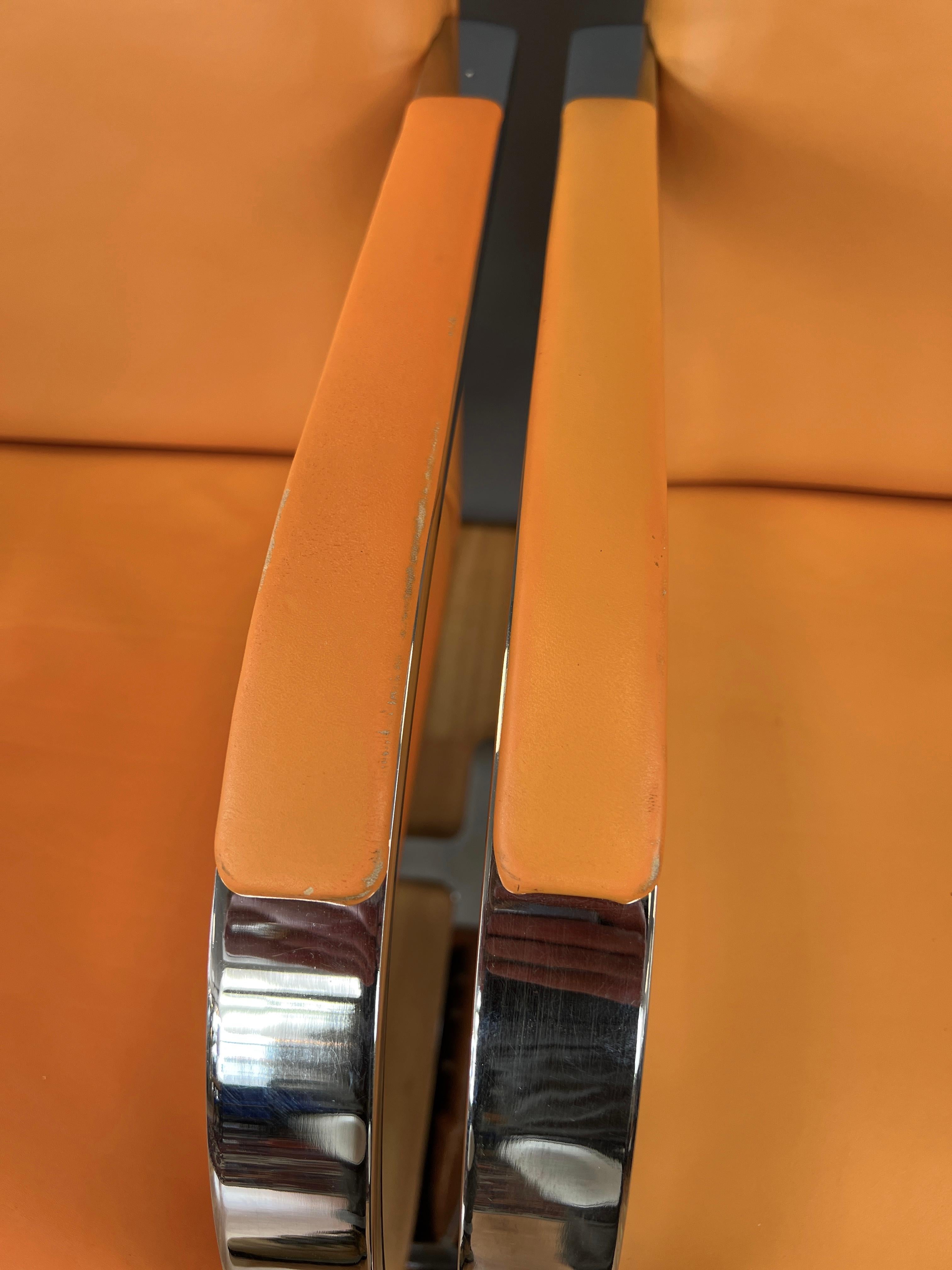 C. 1970s, Four Gordon International Flat Bar Brno Armchairs in Orange Leather 1