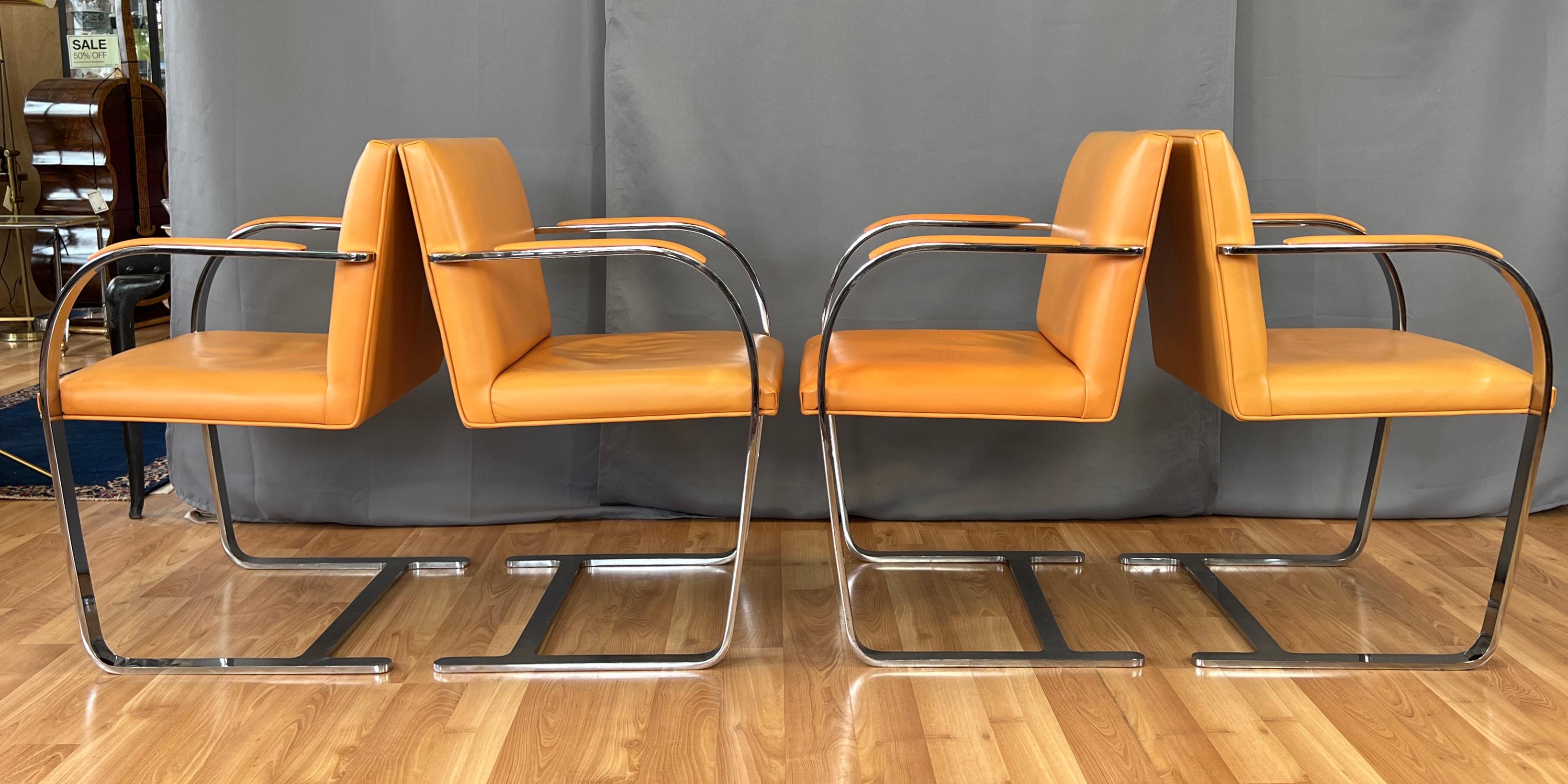 C. 1970s, Four Gordon International Flat Bar Brno Armchairs in Orange Leather 2