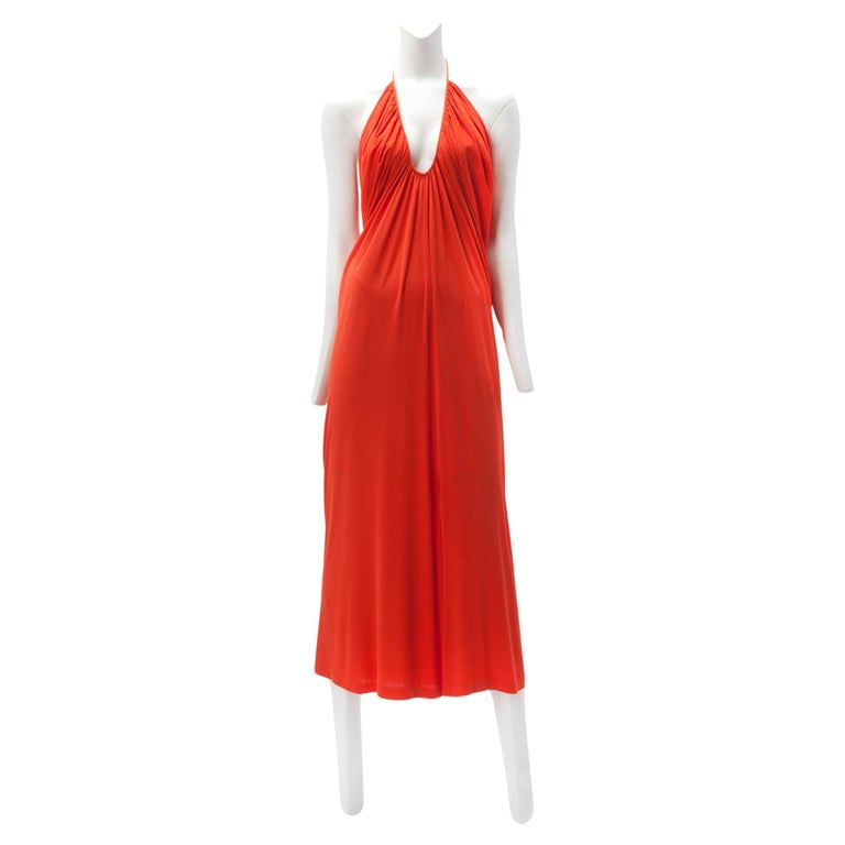 c. 1970s HALSTON Orange Matte Jersey Halter Dress with Matching Jacket at  1stDibs