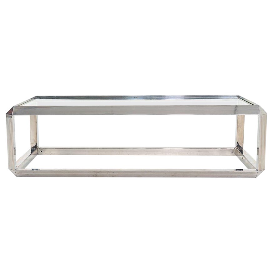 C. 1970s Saporiti Italia Chromed Steel Coffee Table with Glass Top