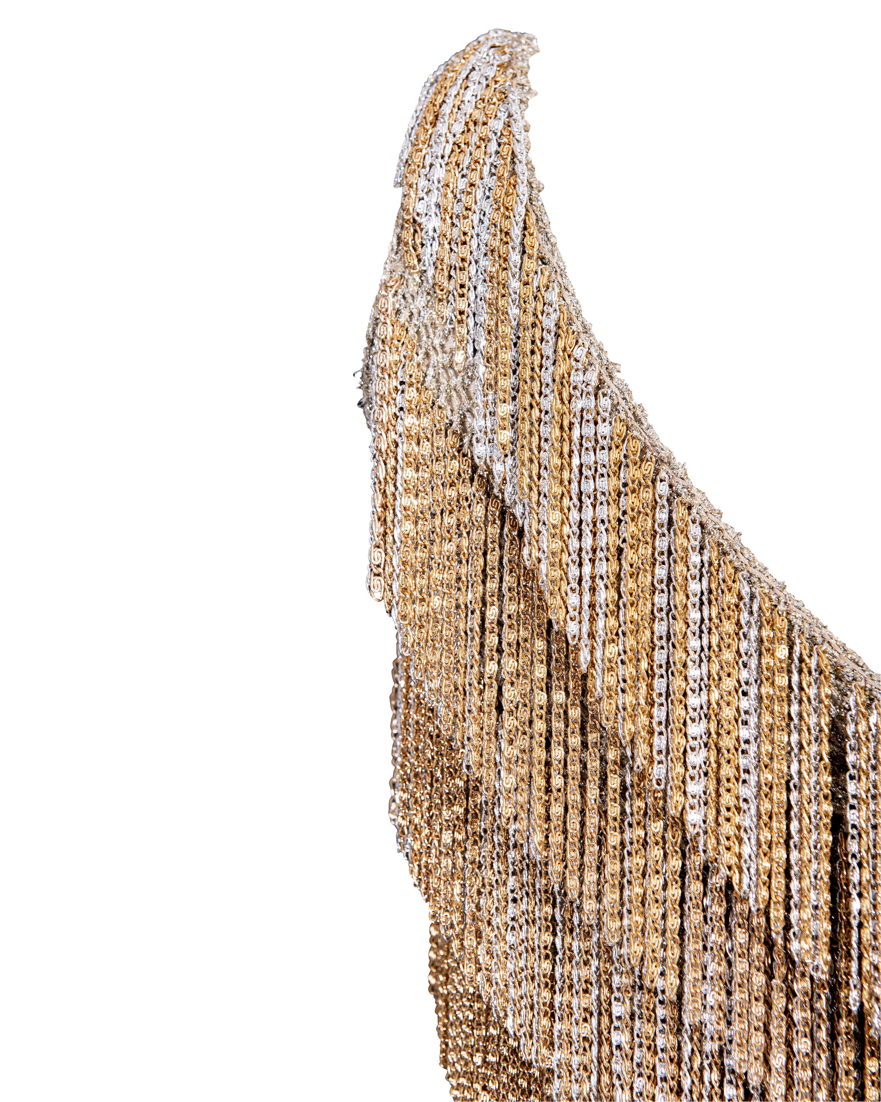 c. 1971 Mini robe à franges en chaîne argentée et dorée Loris Azzaro 5