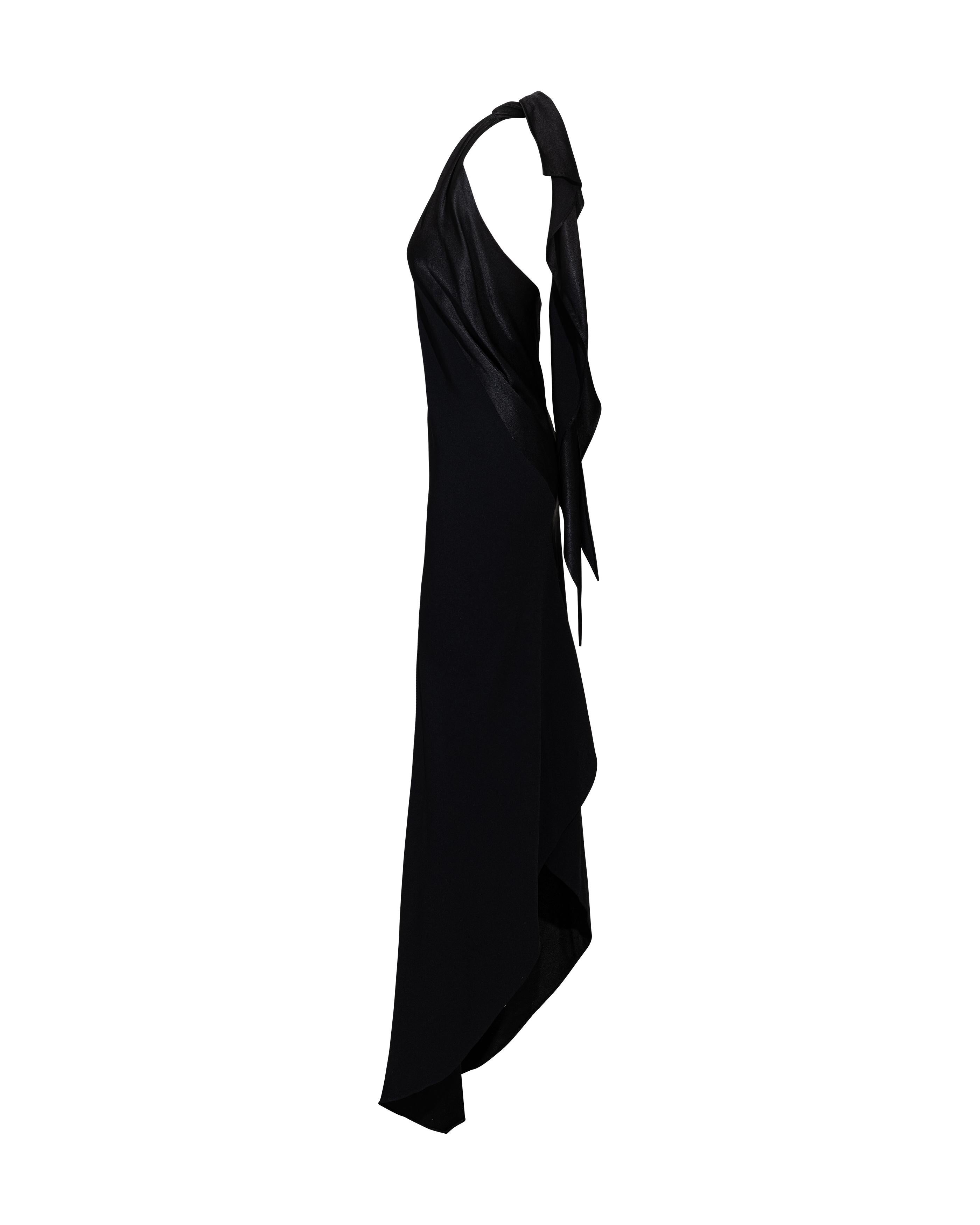 c. 1973 Halston Black Silk Charmeuse Bias Cut Halter Gown In Excellent Condition In North Hollywood, CA