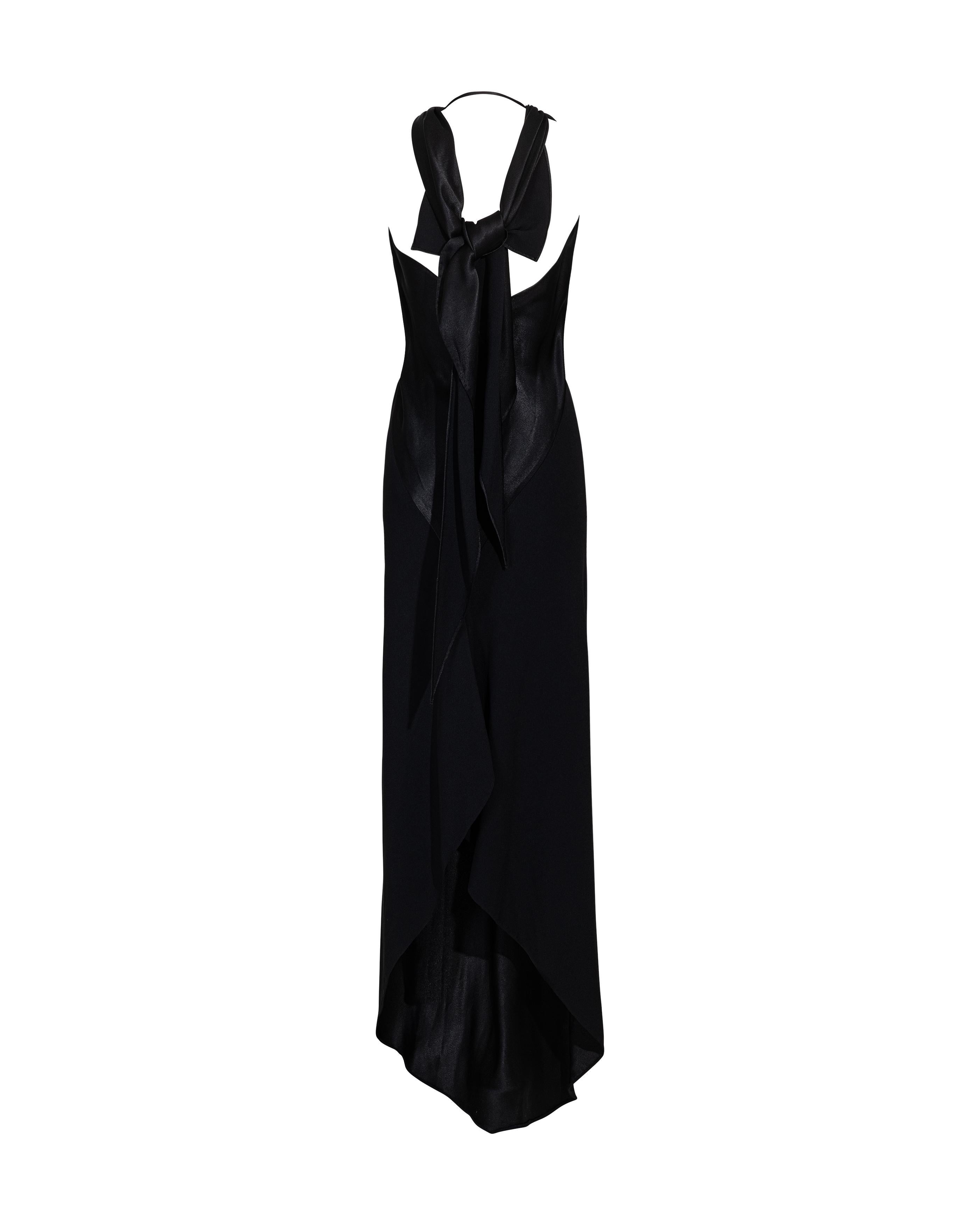 c. 1973 Halston Black Silk Charmeuse Bias Cut Halter Gown 3