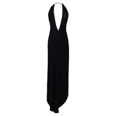 c. 1973 Halston Black Silk Charmeuse Bias Cut Halter Gown