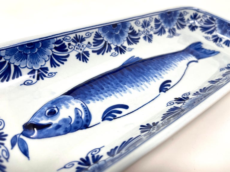 C. 1976 Royal Delft Blue and White Porcelain Fish Herring Platter