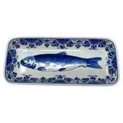 C. 1976 Royal Delft Blue & White Porcelain Fish Herring Platter, Porceleyne Fles