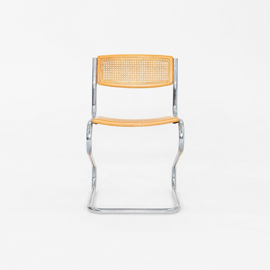 C. 1977 Chaise d'appoint italienne à piétement luge en acier chromé avec assise et dossier cannés en vente 4
