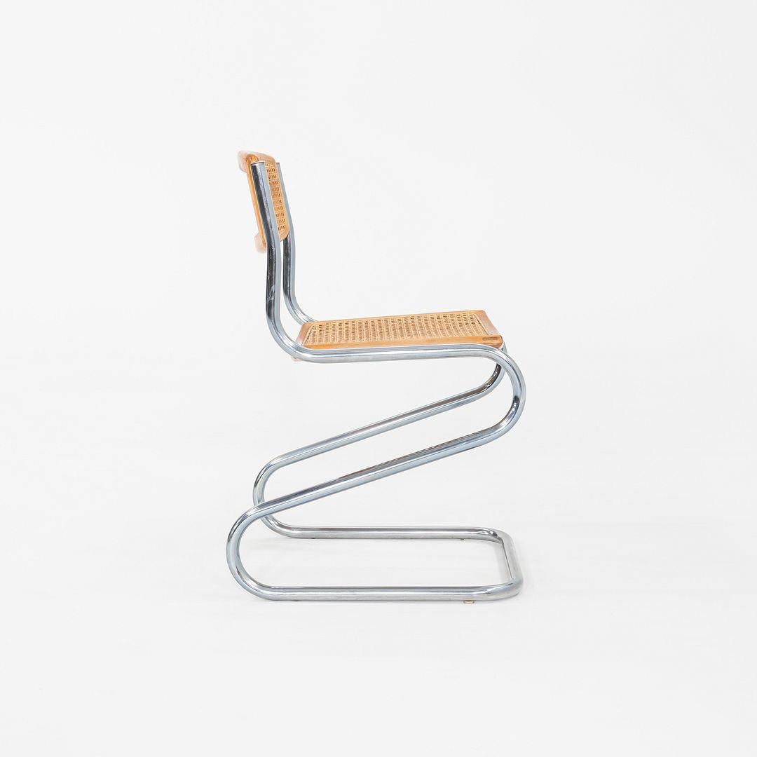 C. 1977 Chaise d'appoint italienne à piétement luge en acier chromé avec assise et dossier cannés en vente 5
