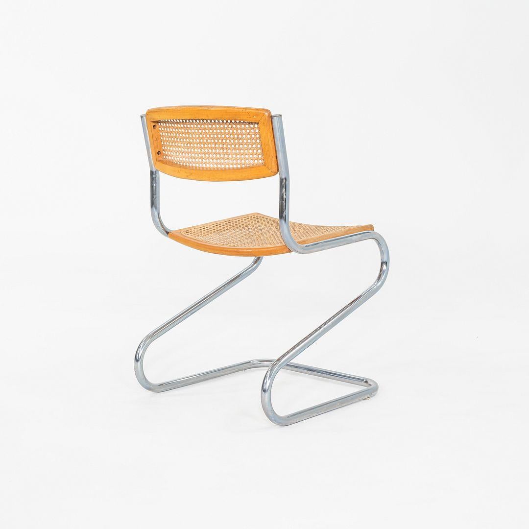 Chrome C. 1977 Chaise d'appoint italienne à piétement luge en acier chromé avec assise et dossier cannés en vente