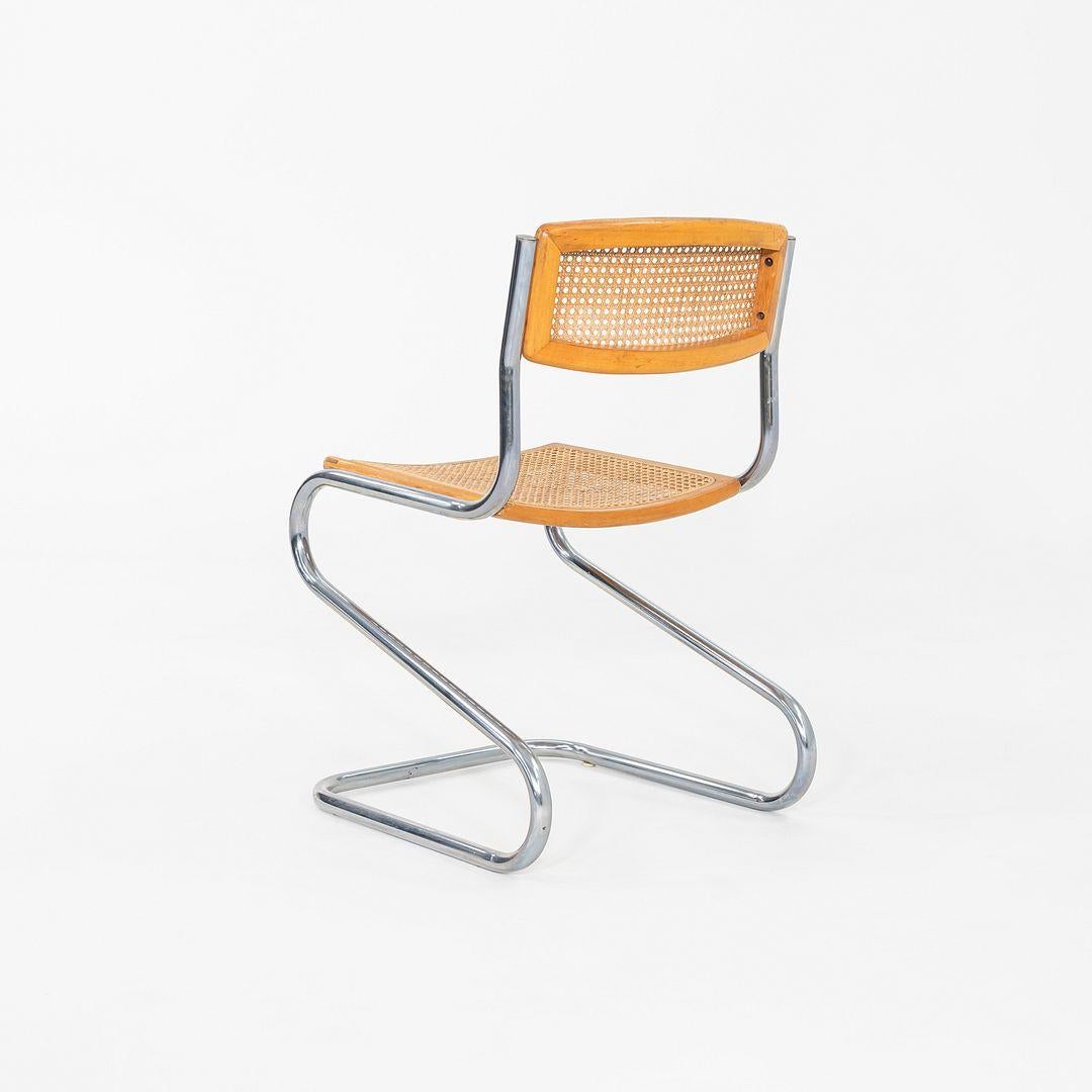 C. 1977 Chaise d'appoint italienne à piétement luge en acier chromé avec assise et dossier cannés en vente 1