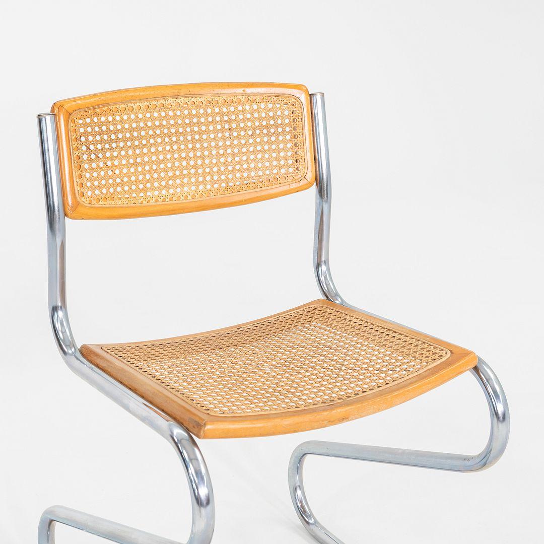 C. 1977 Chaise d'appoint italienne à piétement luge en acier chromé avec assise et dossier cannés en vente 3
