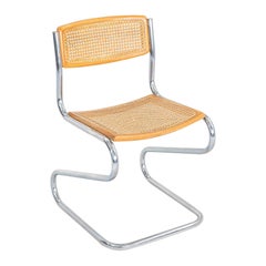C. 1977 Italian Cantilever Side Chair in Chromed Steel with Caned Seat and Back