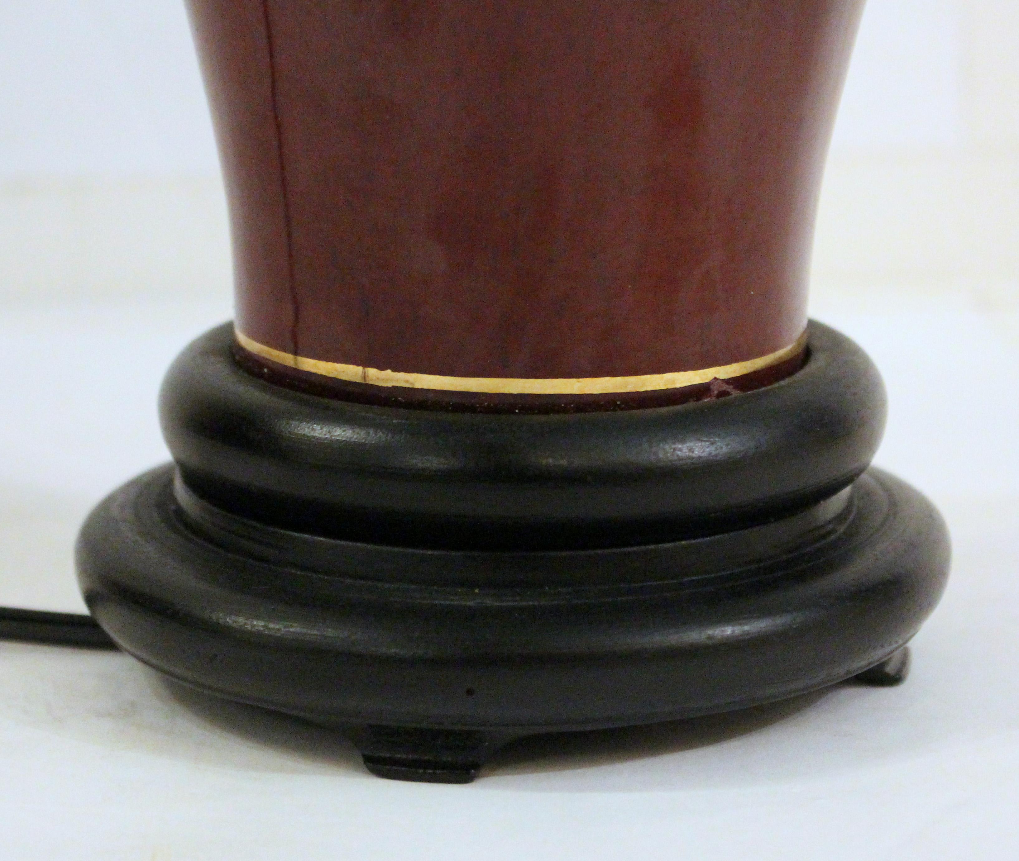 c. 1980 American Royal Haeger Sang de Boeuf Glazed Vase Lamp In Good Condition For Sale In Chapel Hill, NC