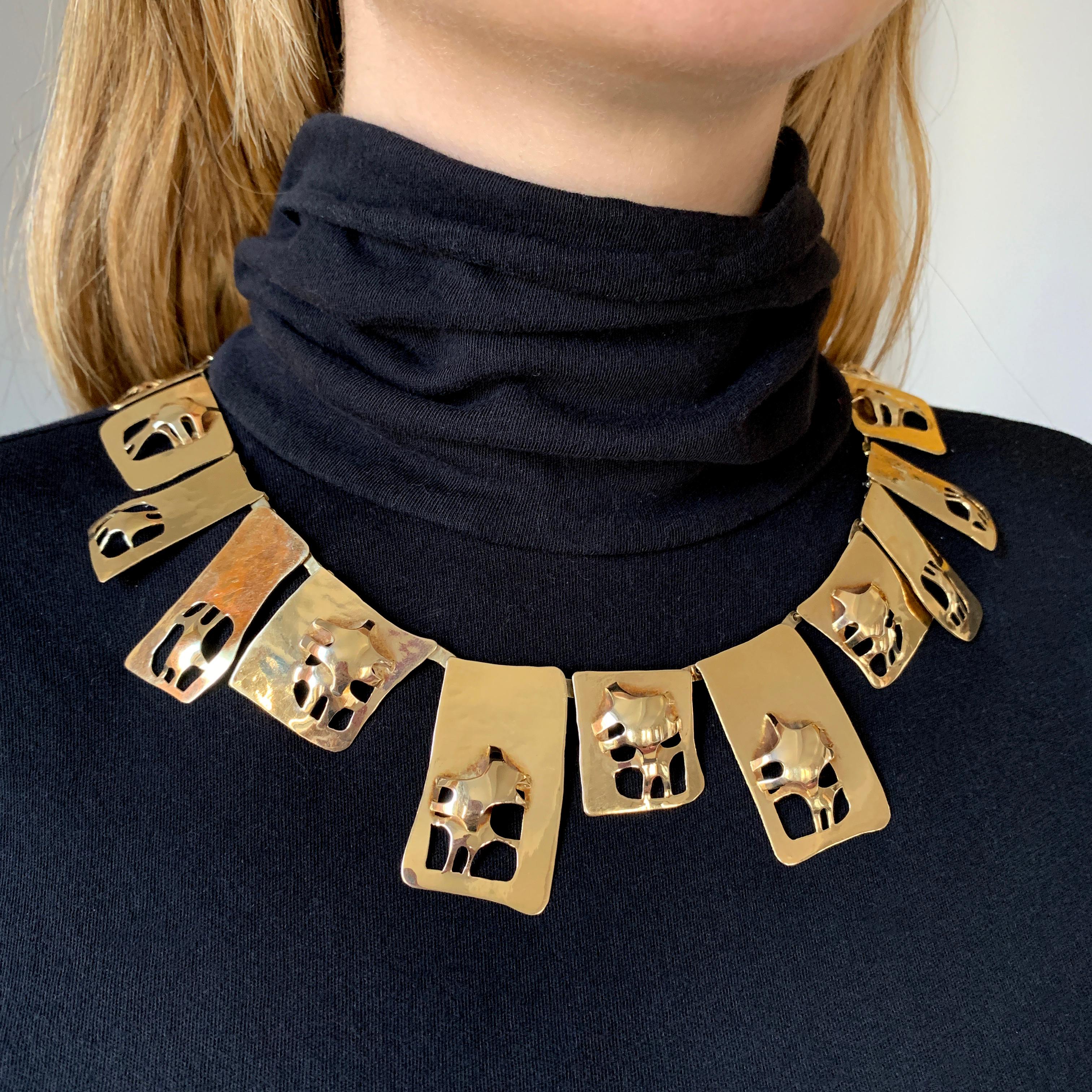 A one-of-a-kind 14 karat gold handmade necklace, with cut out details, by C.Y. Noomen, c. 1980.

Signed C.Y. Noomen, Schoonhoven, The Netherlands. Also marked with the hallmark of the Vakschool Schoonhoven (the national academy for gold and