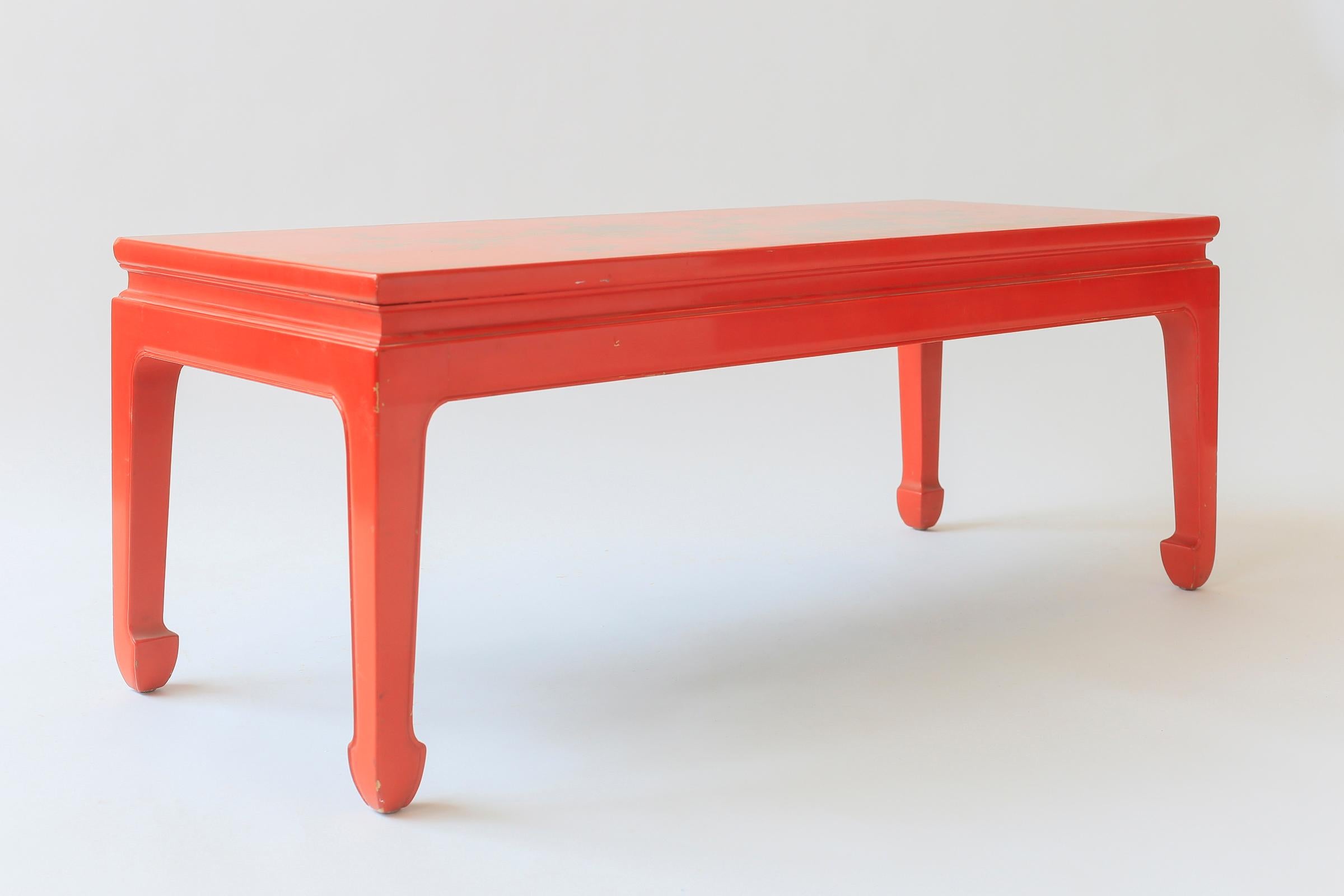Américain c. Table basse en laque rouge Gracie Chinoiserie des années 1980 en vente