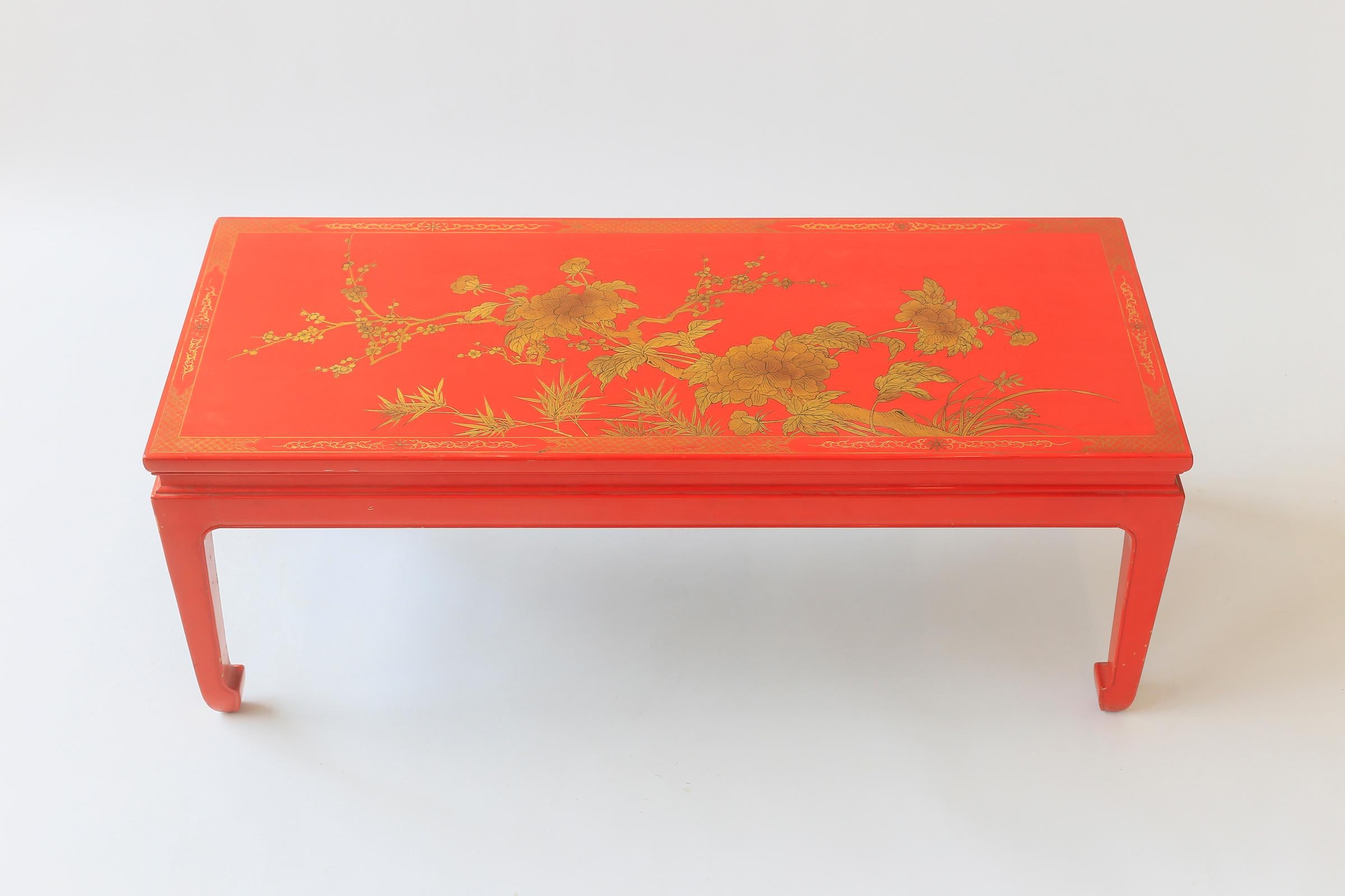c. Table basse en laque rouge Gracie Chinoiserie des années 1980 Bon état - En vente à New York, NY