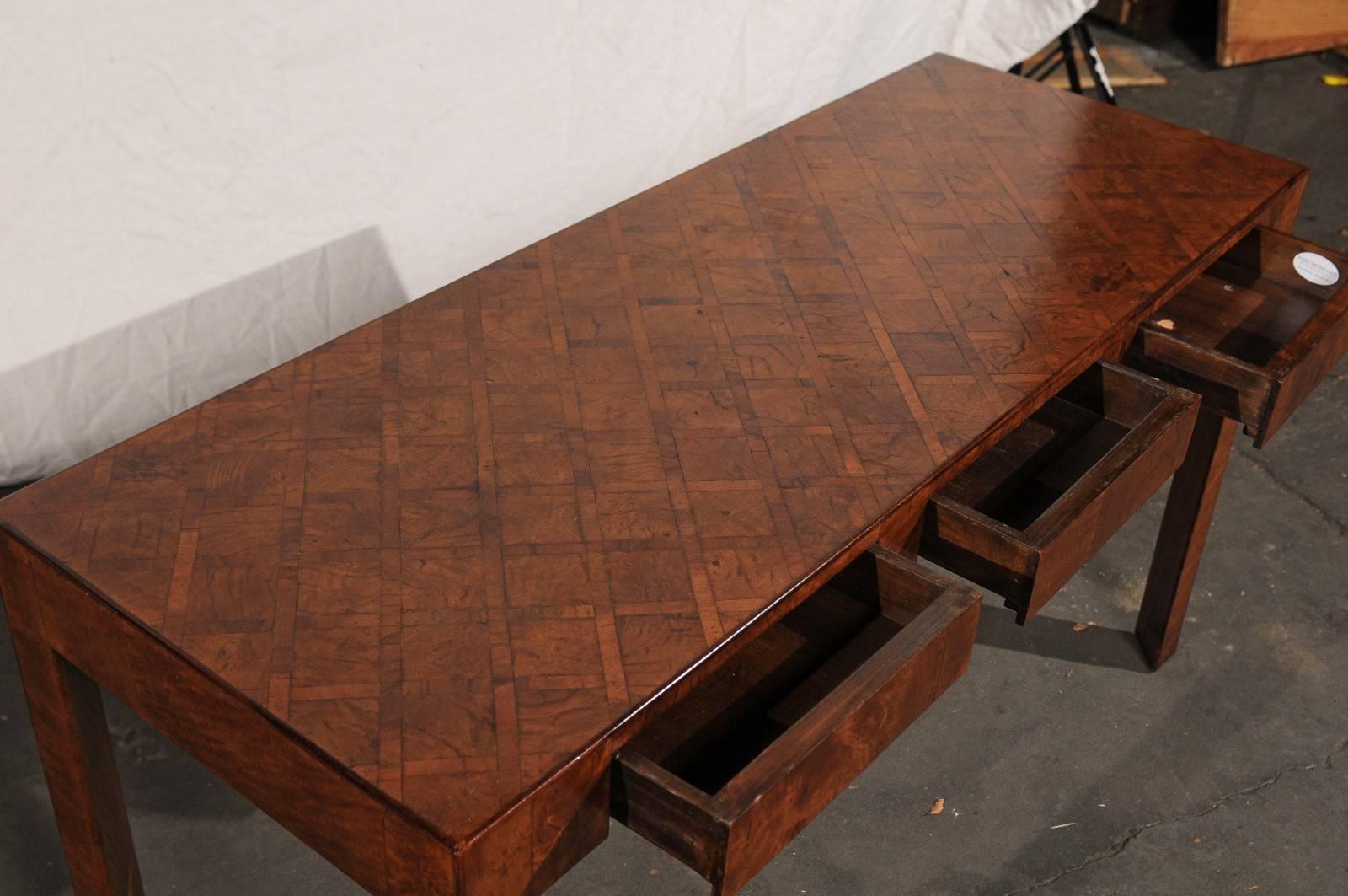 Italian Inlaid Console with Three Drawers, circa 1980s 3