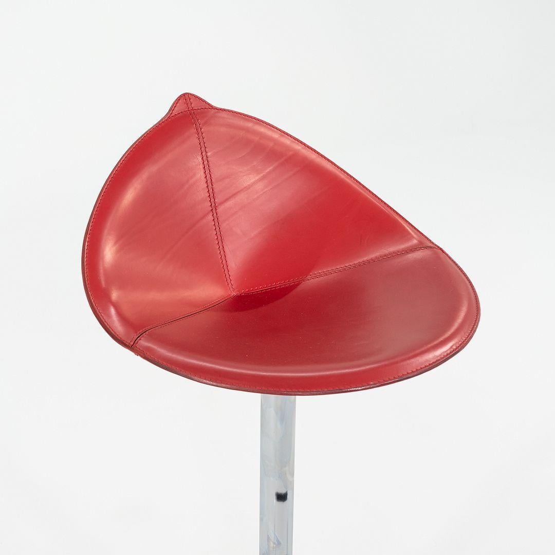 C. 1980s Set of Three Fame Fiorile Bar Stools by Fasem of Italy in Red & Chrome For Sale 3