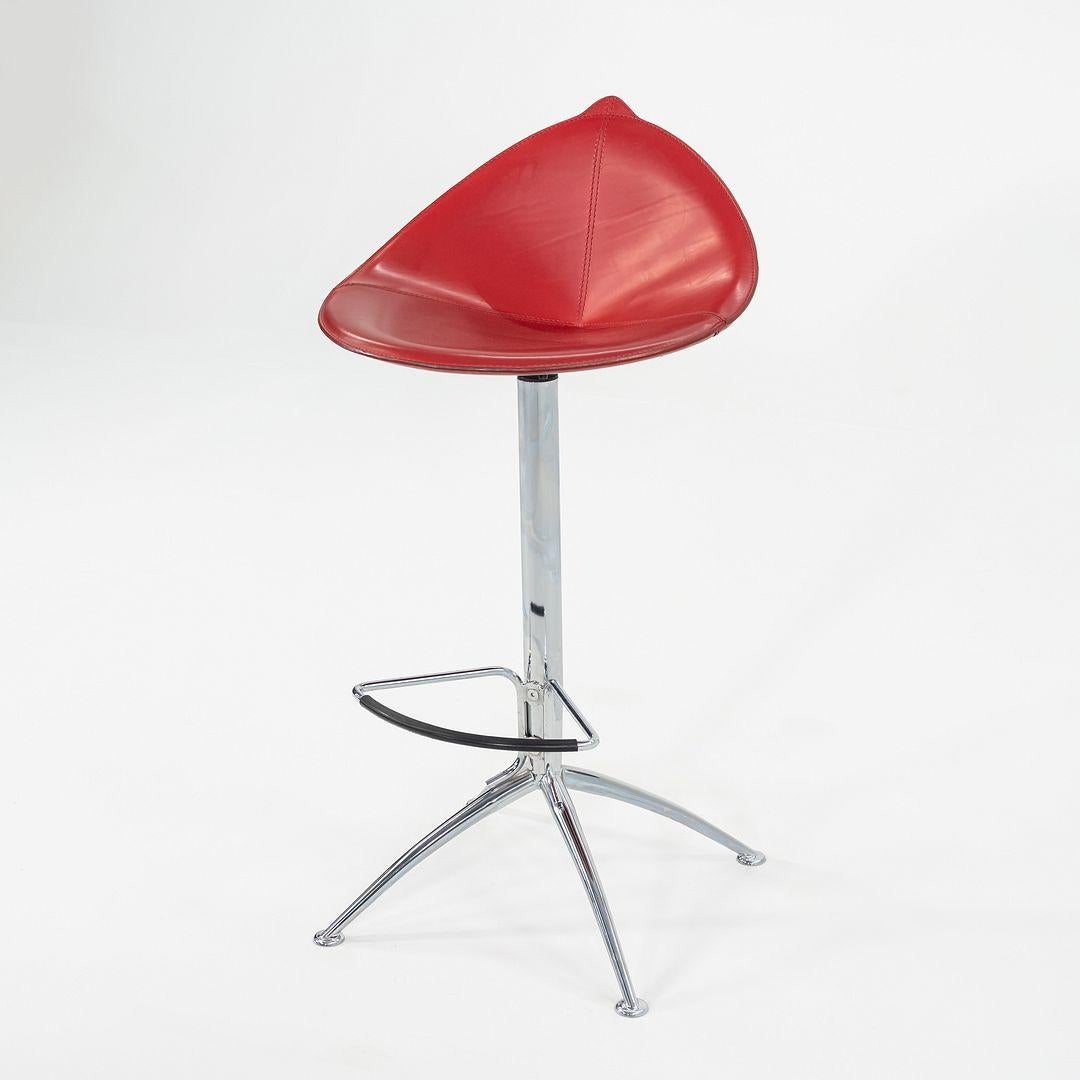C. 1980s Set of Three Fame Fiorile Bar Stools by Fasem of Italy in Red & Chrome For Sale 4
