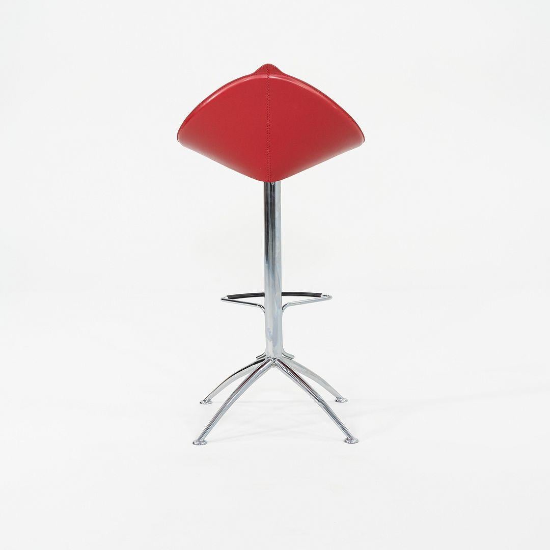 Modern C. 1980s Set of Three Fame Fiorile Bar Stools by Fasem of Italy in Red & Chrome For Sale