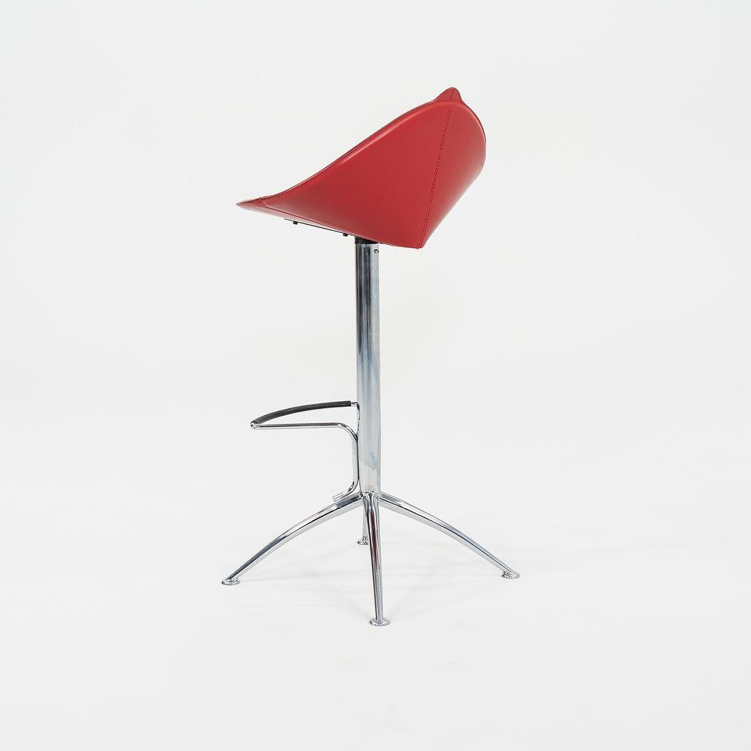 C. 1980s Set of Three Fame Fiorile Bar Stools by Fasem of Italy in Red & Chrome In Good Condition For Sale In Philadelphia, PA