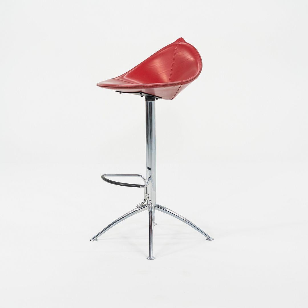 Steel C. 1980s Set of Three Fame Fiorile Bar Stools by Fasem of Italy in Red & Chrome For Sale