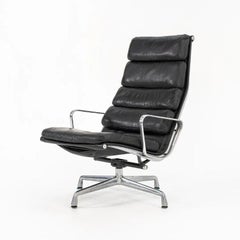 C. 1988 Herman Miller Aluminum Group Lounge Chair with Ottoman in Black Leather
