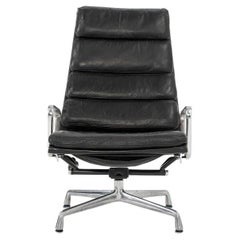 C. 1988 Herman Miller Aluminum Group Lounge Chair with Ottoman in Black Leather