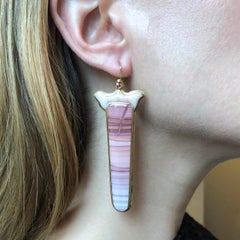 c. 1990 Eveli Sabatie Pink Agate, Pink Tourmaline Gold "Queen Bee" Earrings