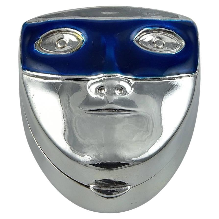 Verdura Sterling Silver and Enamel Masked Face Pill Box circa 1990 For Sale