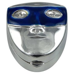 Vintage Verdura Sterling Silver and Enamel Masked Face Pill Box circa 1990