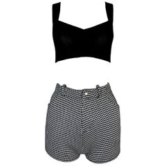 Vintage C. 1991 Dolce & Gabbana Black White Gingham High Waist Shorts & Crop Top
