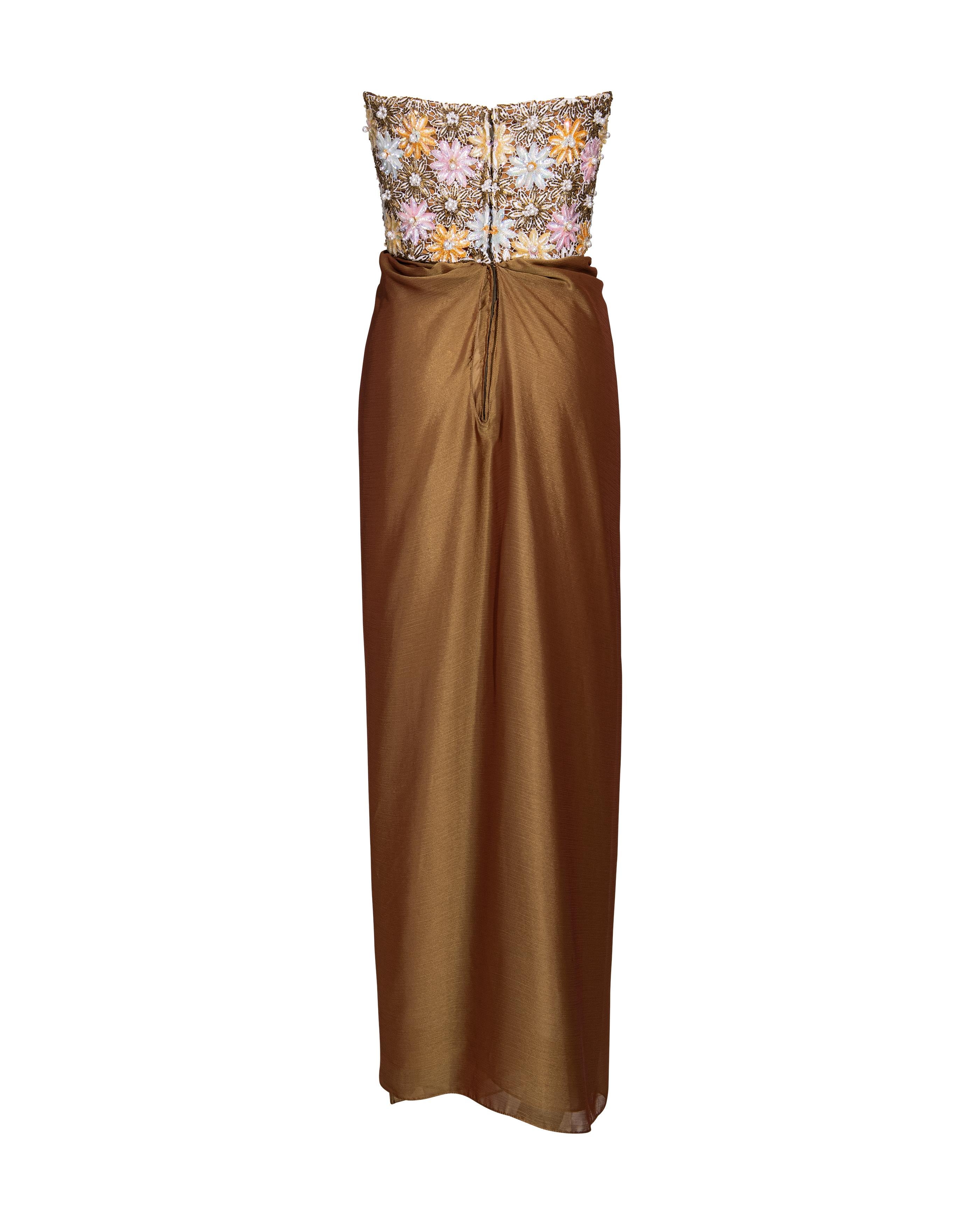 c. 1991 Nina Ricci Embellished Copper Strapless Gown with Stole For Sale 3