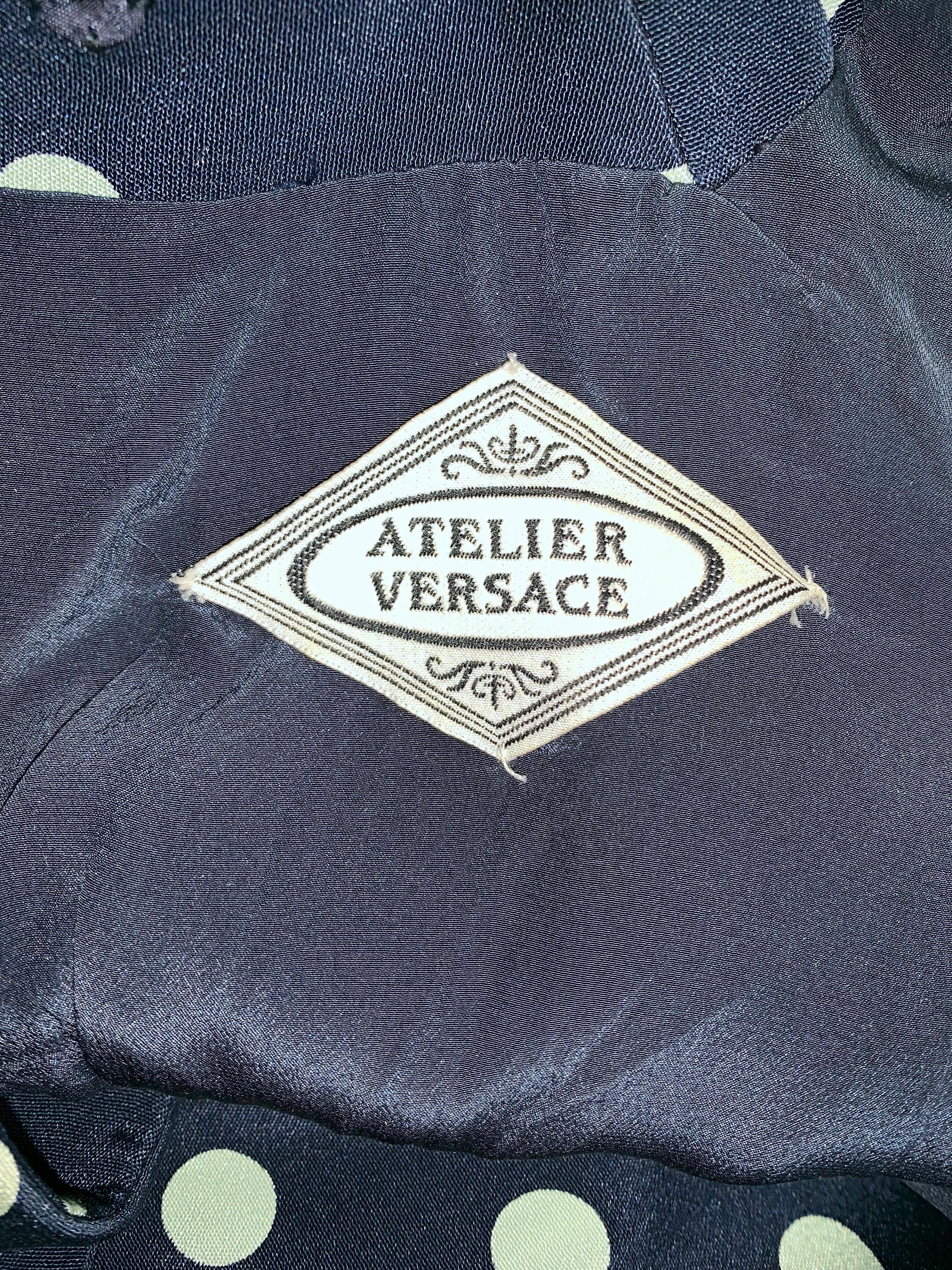 Black C. 1992 Atelier Versace by Gianni Blue Polka Dot Short Top Jacket Wide Leg Pants